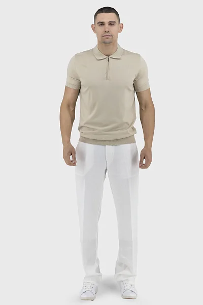 Men's polo shirt with zipper, short sleeve, classic style Francolini (beige, 2XL)