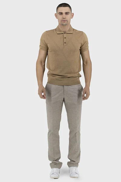 Men's classic short-sleeve polo with button cuffs Francolini (dark beige, 2XL)