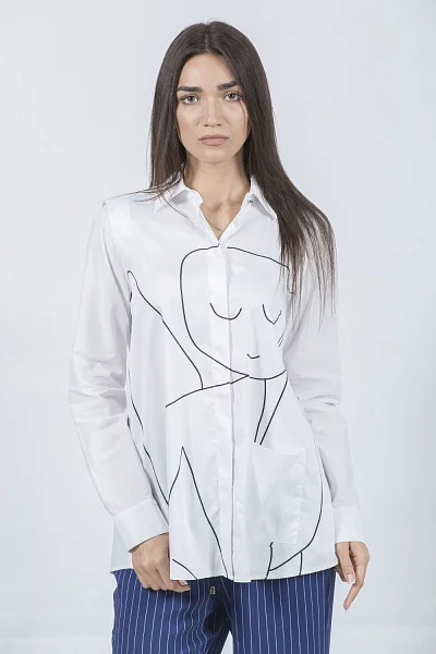 Women's casual blouse with patterns and buttoned shirt collar Verda (white, 38)