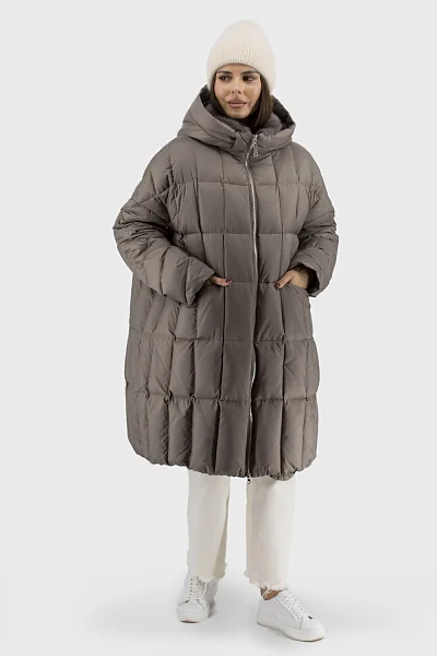 Жіночий зимовий пуховик з норковим хутром, чорний/бежевий, casual Basic (бежевий, 48)