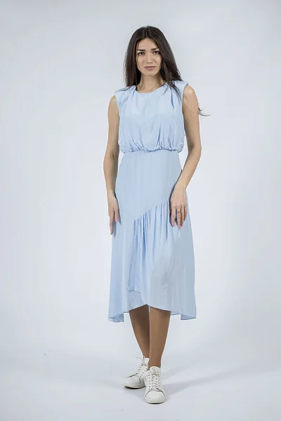 Women's summer sleeveless dress with round neckline in blue Perspective (blue, 36)
