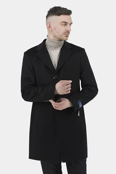 Men's black wool coat with padding polyester and English collar Avvenente (black, 48)