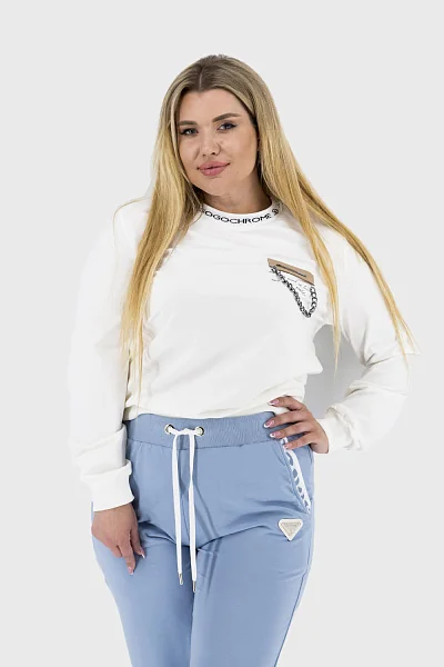 Women's plain long-sleeved sweatshirt with cuffs Sogo (white, 1)