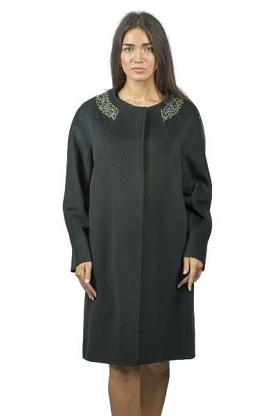 Elegant women's wool coat with fox fur, green color Bella Bicchi (green, 46)