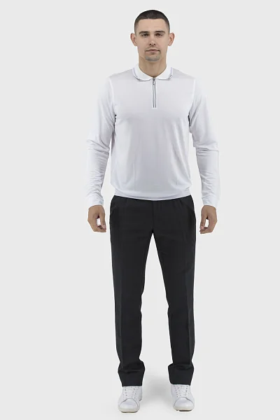 Men's classic long-sleeve polo shirt with zipper and long sleeves Buke (white, 2XL)