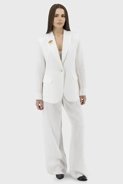 Women’s elegant summer pants with all-over pattern and pockets by Muray (white, 38)