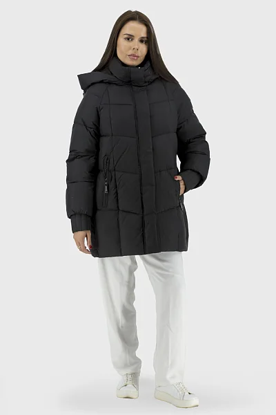 Женский зимний пуховик с биопухом, капюшон, реглан рукав Snow Owl (черный, 2XL)
