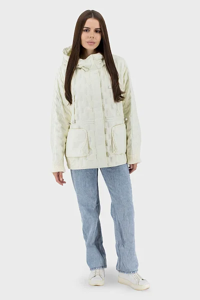Жіноча осіння куртка casual з качиним пухом і капюшоном Snow Owl (молочний, 2XL)
