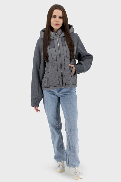 Geacă casual de toamnă pentru femei cu izolație din puf, cu glugă Snow Owl (gri, 2XL)