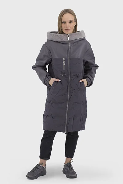 Жіночий зимовий пуховик з гусячим пухом та капюшоном casual Basic (сірий, 42)