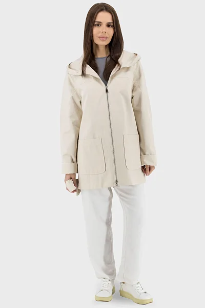 Жіноча однотонна куртка casual з капюшоном і поясом, весна-осінь Bella Bicchi (молочний, 2XL)