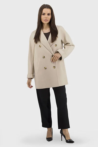 Bella Bicchi Women's Double-Breasted Wool Coat Made of Angora and Australian Wool in a Classic Style (Milk, 2XL)
