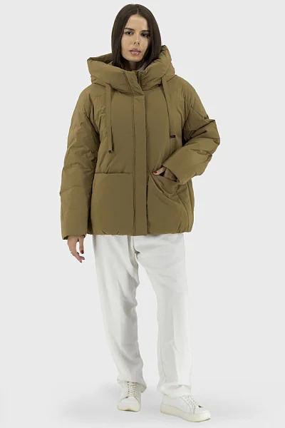 Женский casual пуховик с биопухом, капюшоном и полиэстеровой подкладкой Snow Owl (горчичный, L)