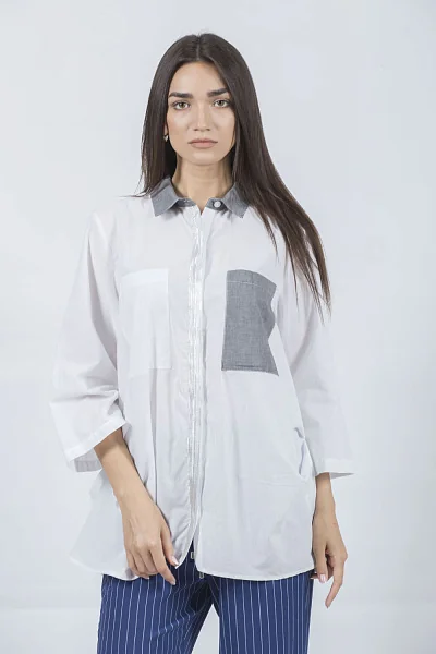Женская casual блуза оверсайз с 3/4 рукавом и накладным карманом Verda (белый, 56)