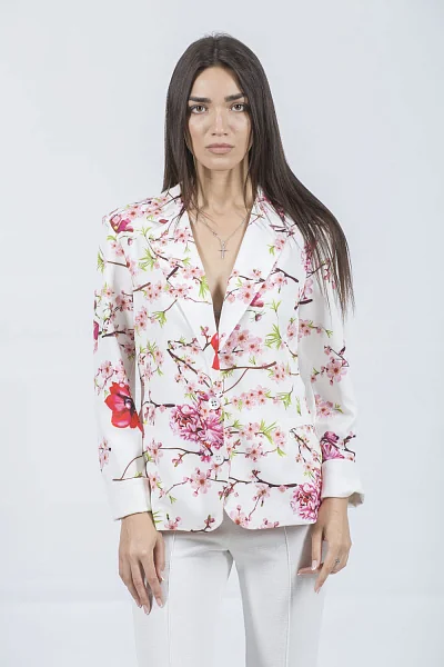 Women's fitted classic jacket with floral pattern for summer Rinascimento (white, 54)