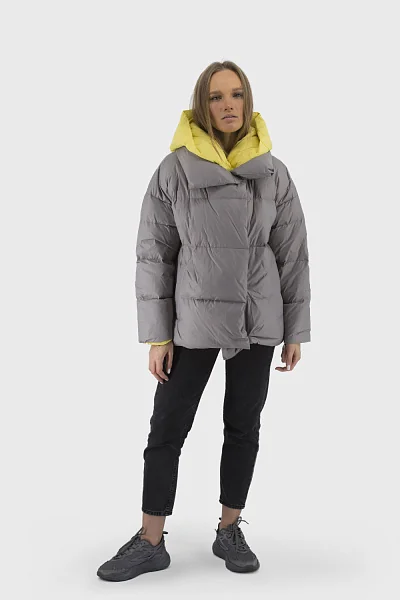 Women's oversized winter down jacket without fur with magnetic closure Basic (gray, 2XL)