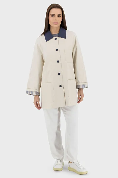 Women’s two-tone casual polyester trench coat for spring-autumn by Basic (milk, 2XL)