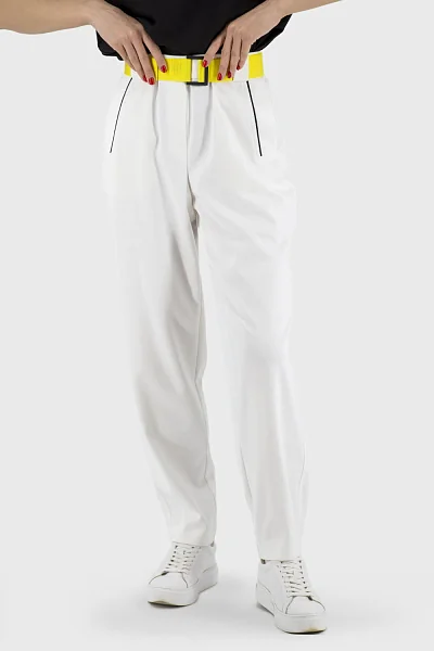 Women's plain summer sports pants with pockets and belt Nika (white, 44)