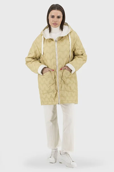 Жіноча стьобана куртка casual з капюшоном на блискавці, синтепон Snow Owl (гірчичний, 3XL)