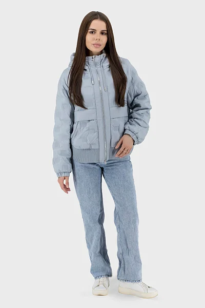 Жіноча куртка casual з біопухом і капюшоном на блискавці Snow Owl (блакитний, 2XL)