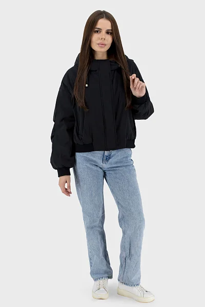 Жіноча однотонна куртка casual з капюшоном, поліестер, синтепон Snow Owl (чорний, L)