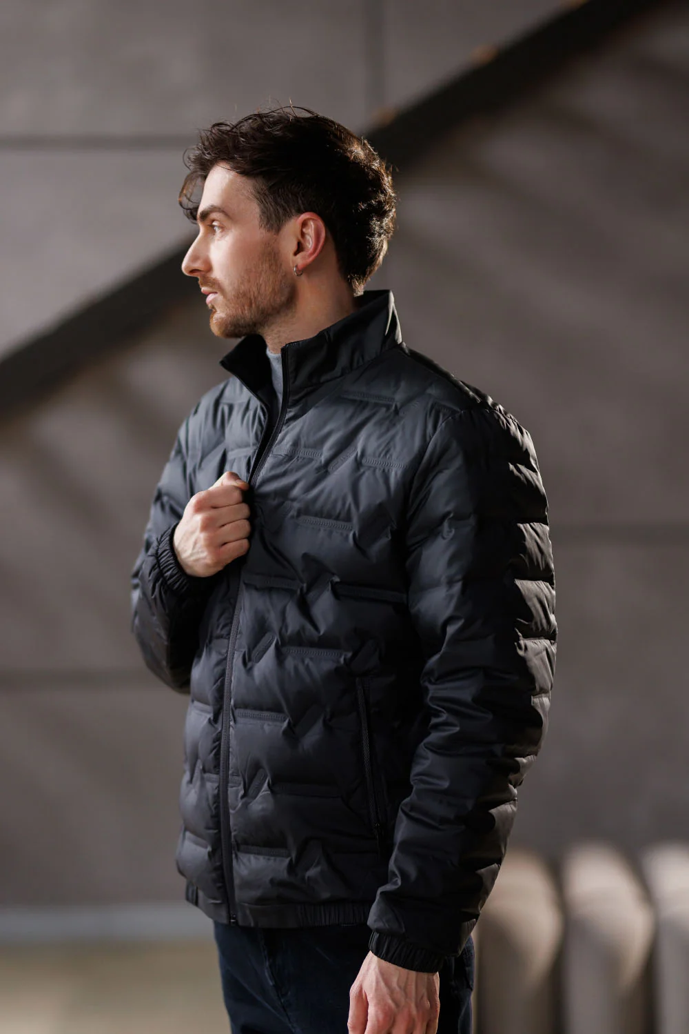 Jachetă bărbătească matlasată cu puf de rață, design cu gradient, croială scurtă, stil casual City Class (2096013)
