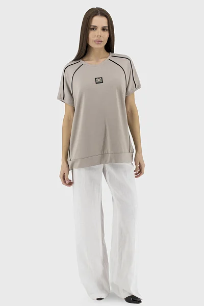 Women’s casual summer striped t-shirt with kimono sleeves by Ziques (beige, 1)
