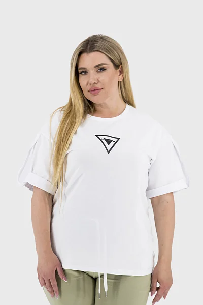 Women's plain T-shirt with applique, sporty style Sogo (white, 1)