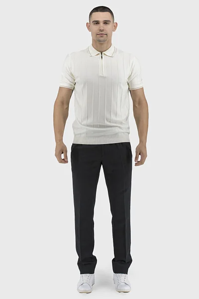 Men's striped polo shirt with zipper: Francolini summer classic style (milk, 2XL)