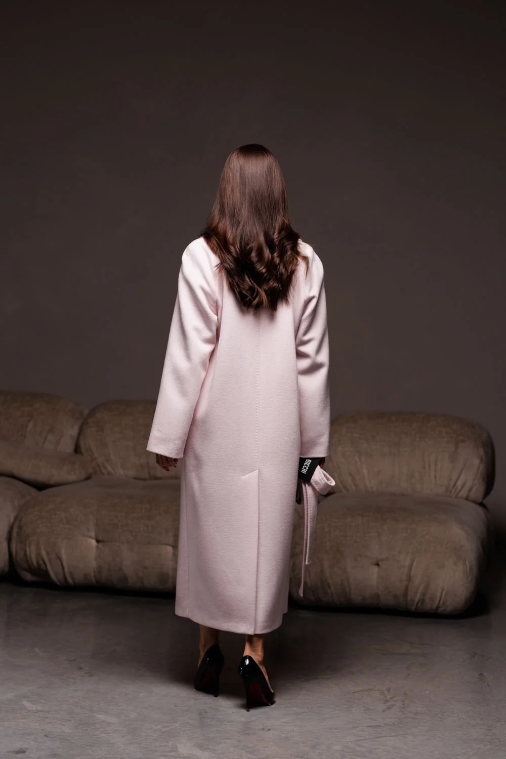 Women's long wool coat with cashmere, belt and English collar, classic style Bella Bicchi (1140)