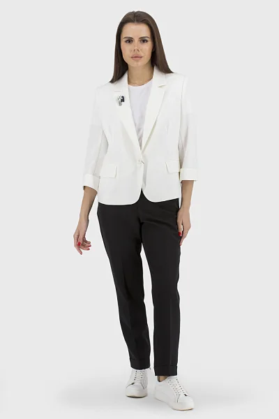 Women's classic unlined jacket with brooch for spring and summer Muray (white, 46)