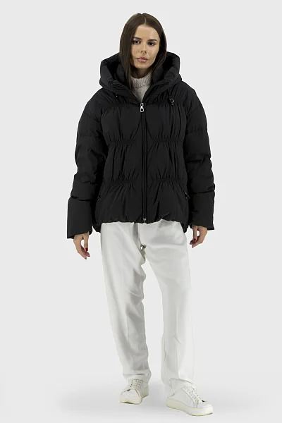 Жіночий пуховик casual чорний з капюшоном і утеплювачем з пуху Snow Owl (чорний, L)