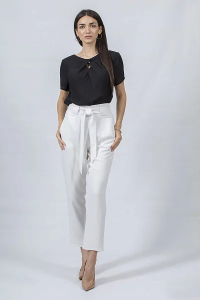 Women's plain casual trousers with ribbon and pockets for summer Verda (white, 38)