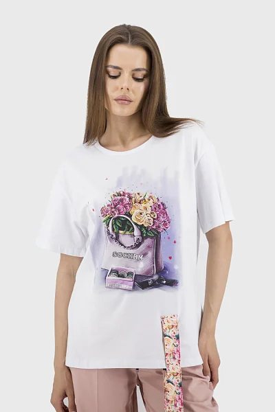 Women's sports T-shirt with applique and rhinestones, white, universal Sogo (white, M)