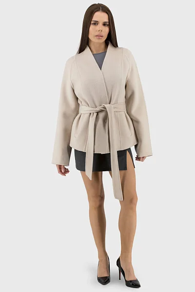 Women's wool coat without lining with belt and V-neck by Bella Bicchi (milk, 2XL)