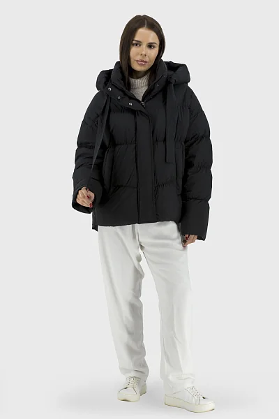 Жіночий пуховик casual з качиним пухом і знімним капюшоном Snow Owl (чорний, L)