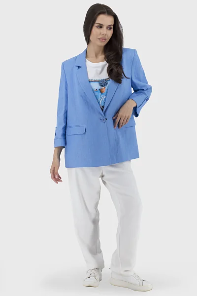 Women's linen fitted jacket with brooch Mare Sole (blue, 46)