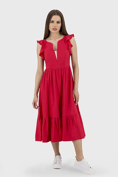 Women's casual summer dress without sleeves with ruffles in Bella Bicchi colors (red, S)