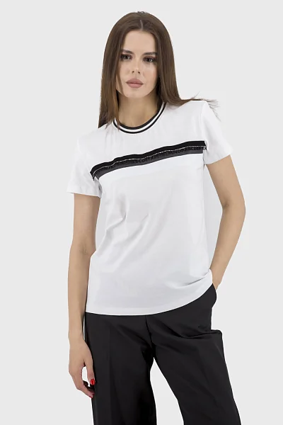 Women's sports T-shirt with print and crystals, short sleeve Sogo (white, S)