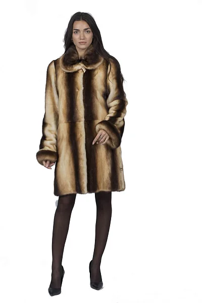 Women's winter mink coat leopard print brown casual (brown, 46, 95cm length, 132cm chest volume, 155cm hip volume)