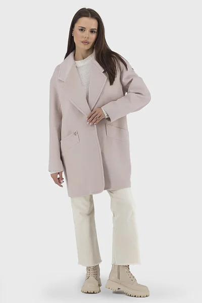 Women's casual wool coat with English collar, beige, spring Stella Polare (milk, 44)