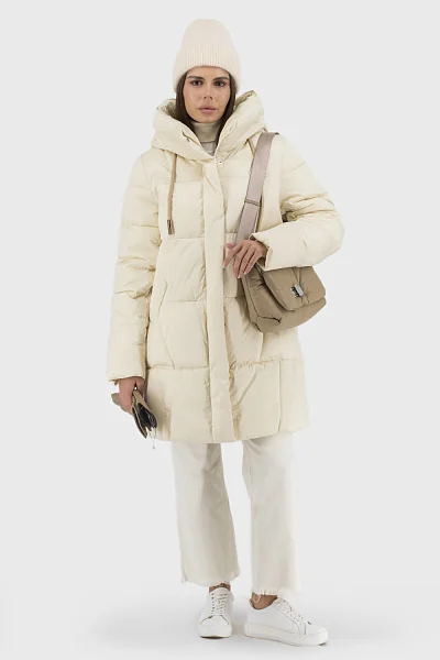 Жіночий зимовий пуховик casual з біопухом і капюшоном, молочний Snow Owl (24A962-1) фото 1, ціна