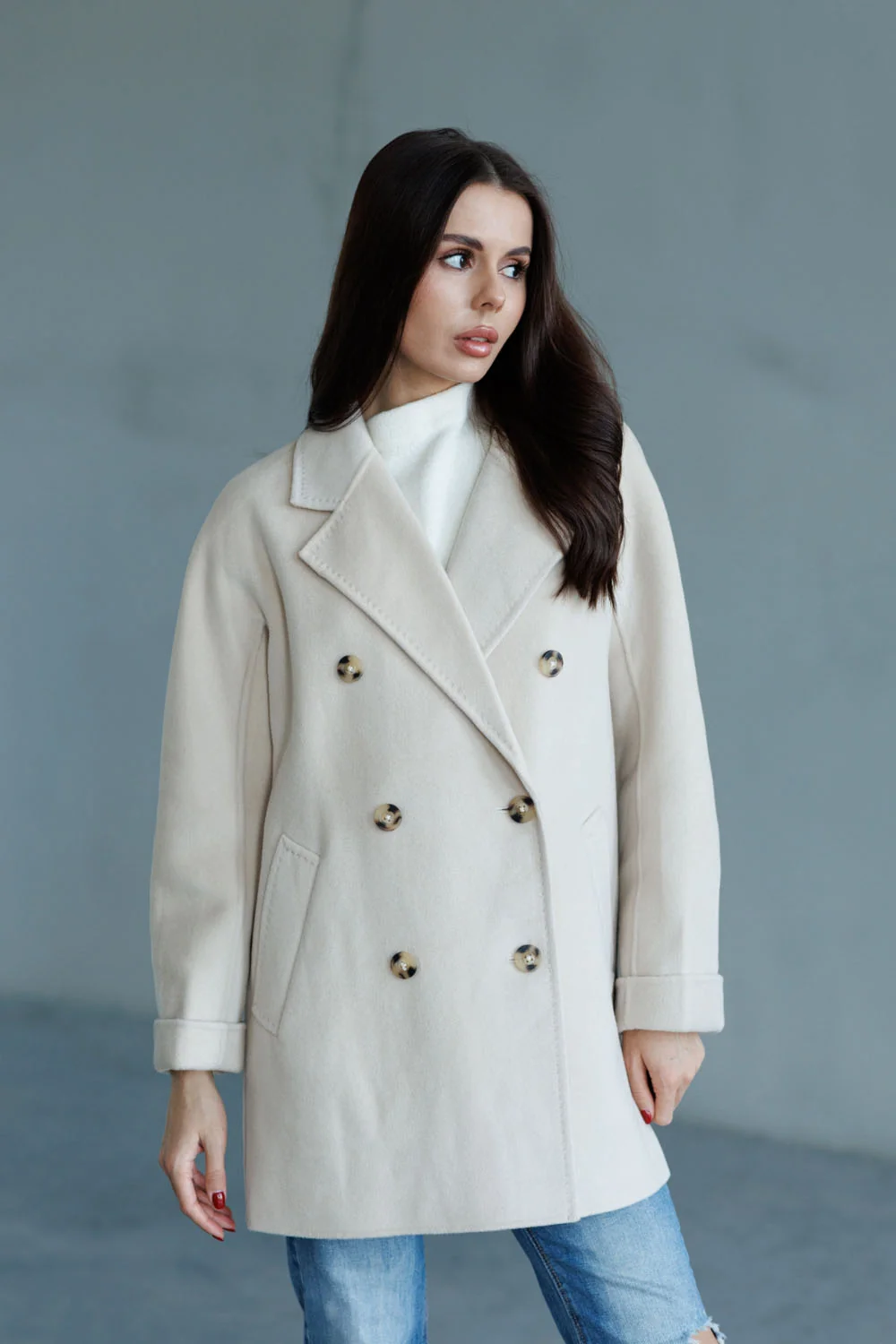 Women's double-breasted wool coat made of angora and Australian wool in a classic style Bella Bicchi (25-0801318)