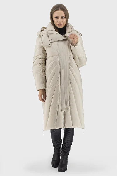 Women's oversized winter down jacket with goose down and feathers Basic (beige, M)