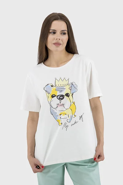 Women's sports T-shirt with applique, white, short sleeve Nika (white, 48)