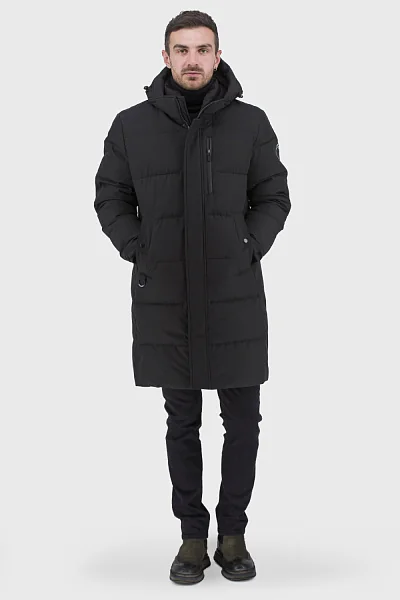 Men's winter down jacket, bio-puff, sporty style, hood Snow Image (black, 54)