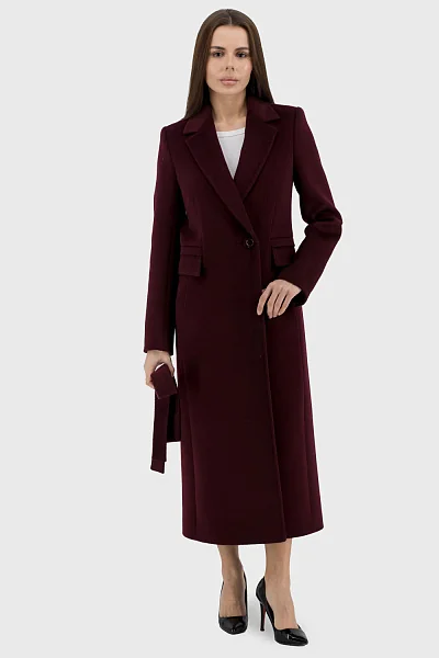 Palton lung de damă din lână de alpaca, guler englezesc, stil clasic Stella Polare (bordeaux, 50)