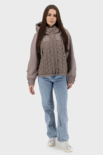 Жіноча осіння куртка casual з пуховим утеплювачем, капюшоном Snow Owl (капучино, 2XL)