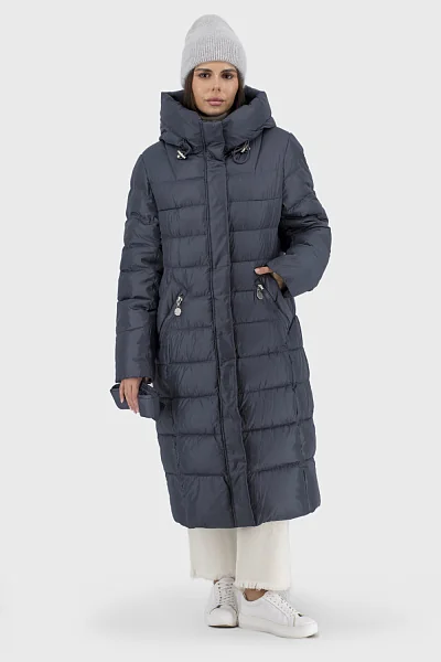 Женский зимний стеганный пуховик биопух casual с капюшоном Snow Owl (темносиний, 3XL)