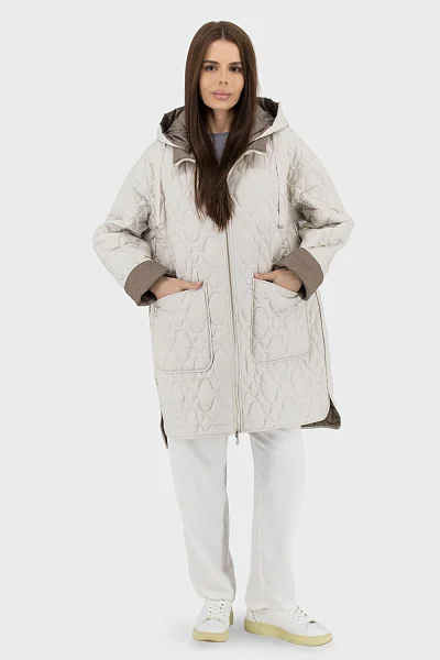 Жіноча двостороння стьобана куртка casual з капюшоном на осінь-весну Snow Owl (молочний, 2XL)